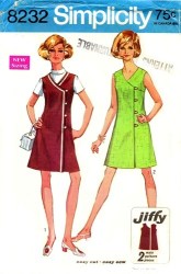 8232 SIMPLICITY 1969 JIFFY SIMPLE SLEEVELESS DRESS, JUMPER PATTERN 14 36''B